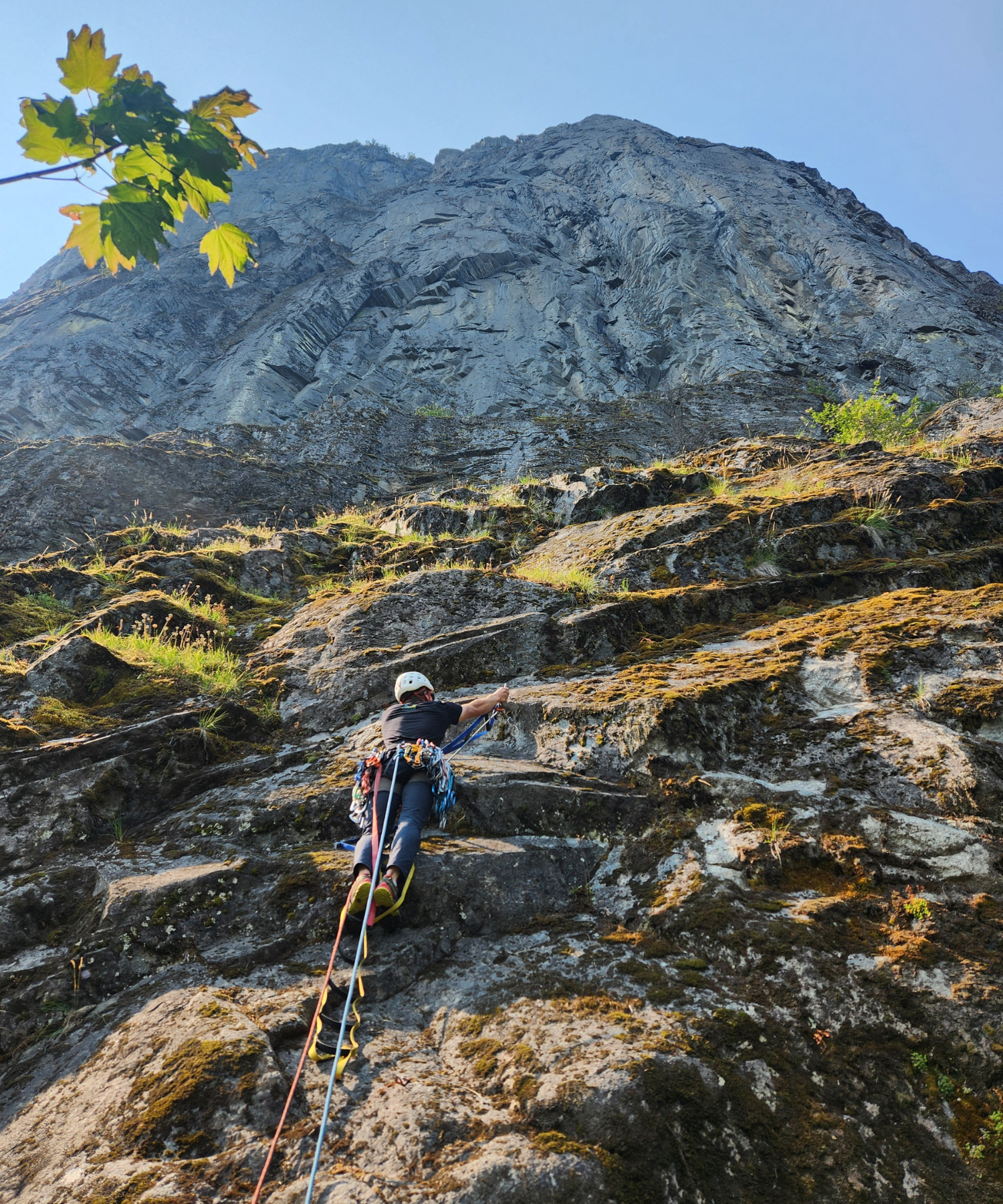 Reilly leading Pitch 1 At Tower Rock, WA Climbing Rapunzel's Back In Rehab while wearing NW Alpine Fortis. 